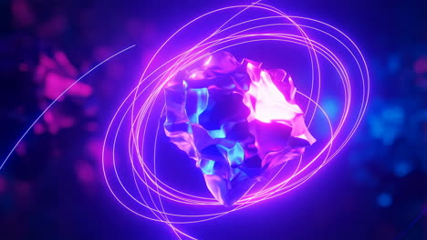 abstract glowing crystal with neon light trails