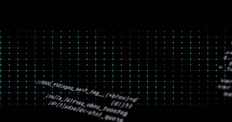 ECG line emerging left, forming peaks, scanning grid while code drifting visualizing live data