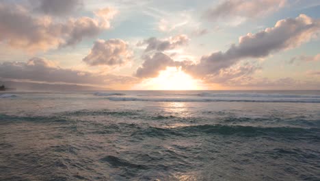 Drone-Flying-Low-Over-Waves-on-North-Shore-Beach-in-Oahu,-Hawaii