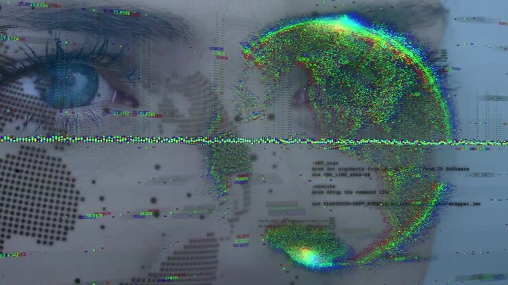 Digital Human Eye Overlaid with Global Data and Code