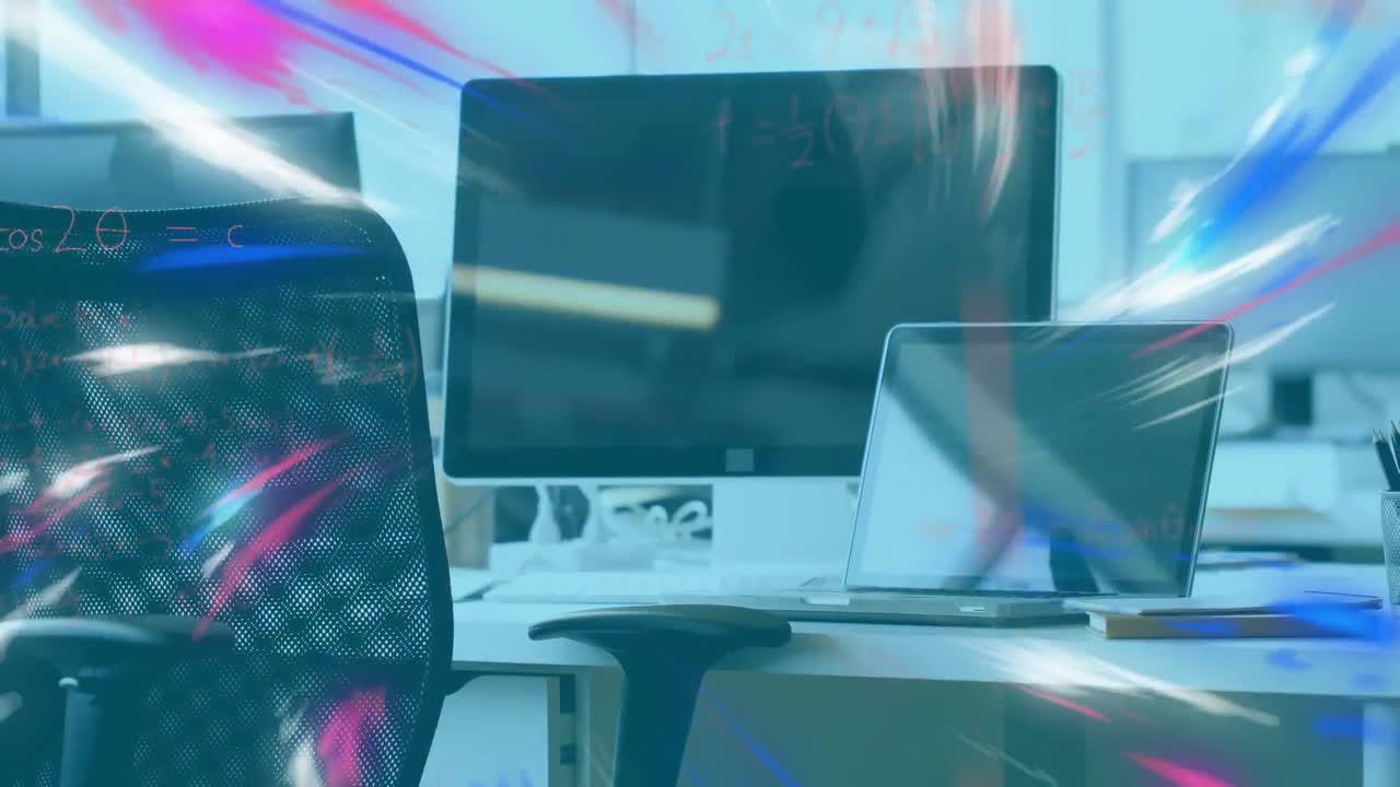 사업가 사무실에서 수학 수식의 애니메이션