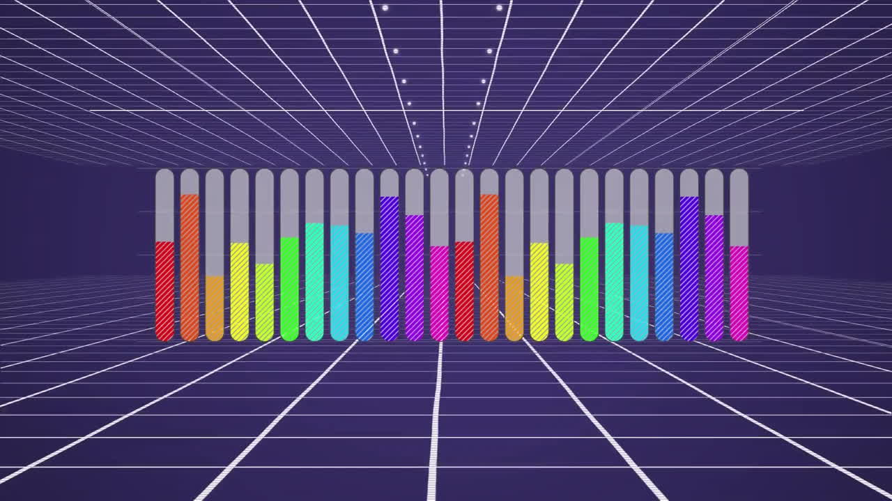 animación de las estadísticas y el procesamiento de datos digitales sobre un fondo púrpura