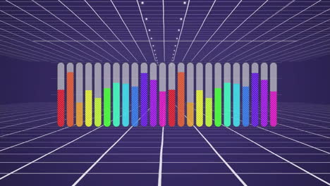 animation of statistics and digital data processing over purple background