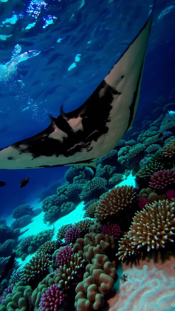Vibrant Underwater Coral Reef with Manta Ray