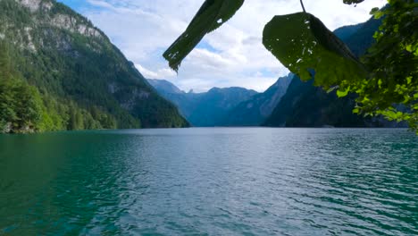 dolly shot moving forward of europe cleanest lake, king's lake, königssee in germany, bavaria