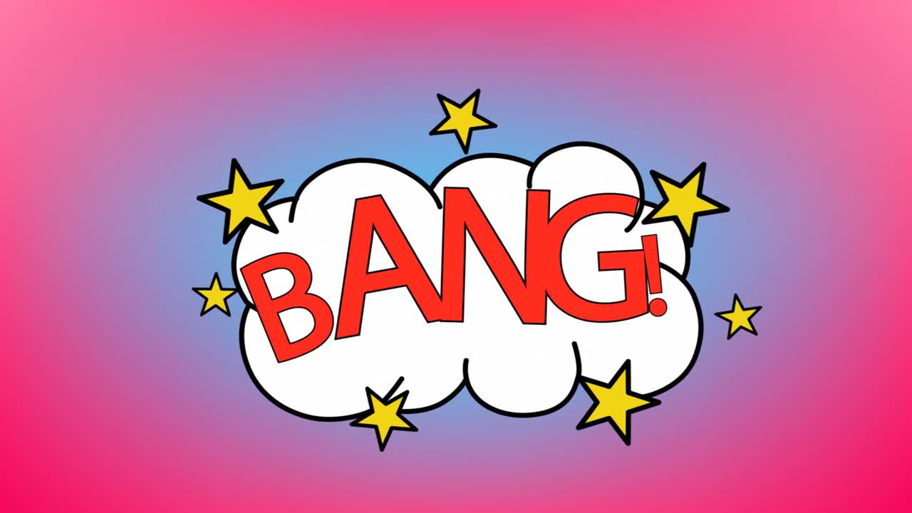 Animation of bang text on retro speech bubble over pink background