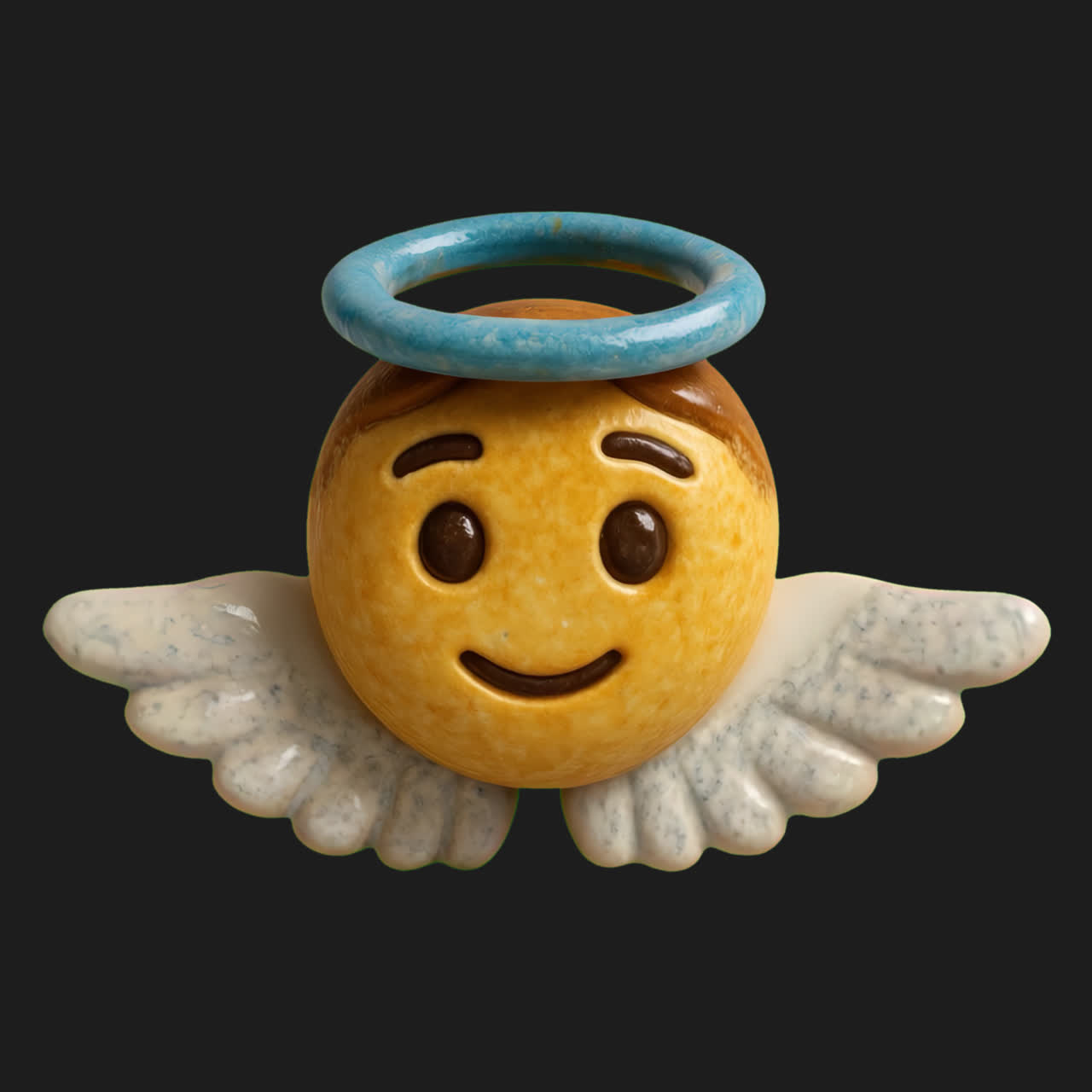 Animação de escultura de emoji de anjo fofo, ativo isolado, vídeo 4K transparente, canal alfa, ProRes.