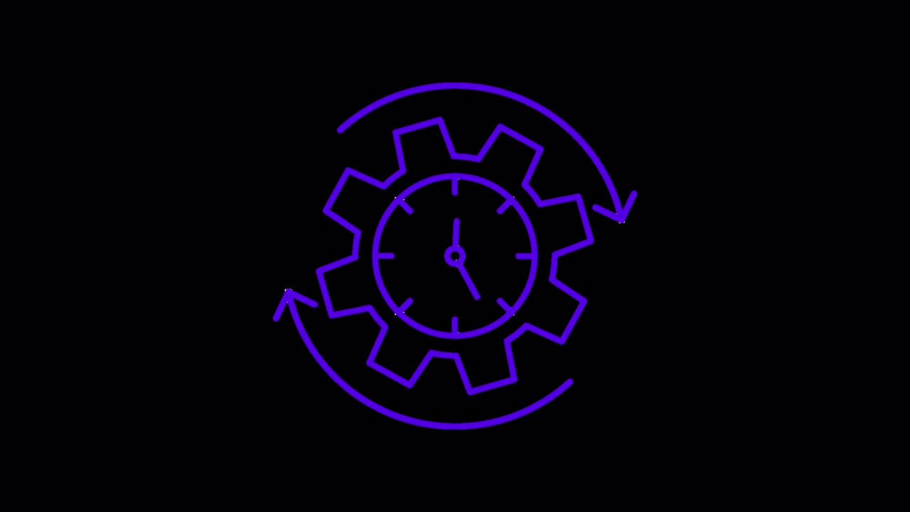 Animated Purple Gear and Clock Icon Representing Time and Process