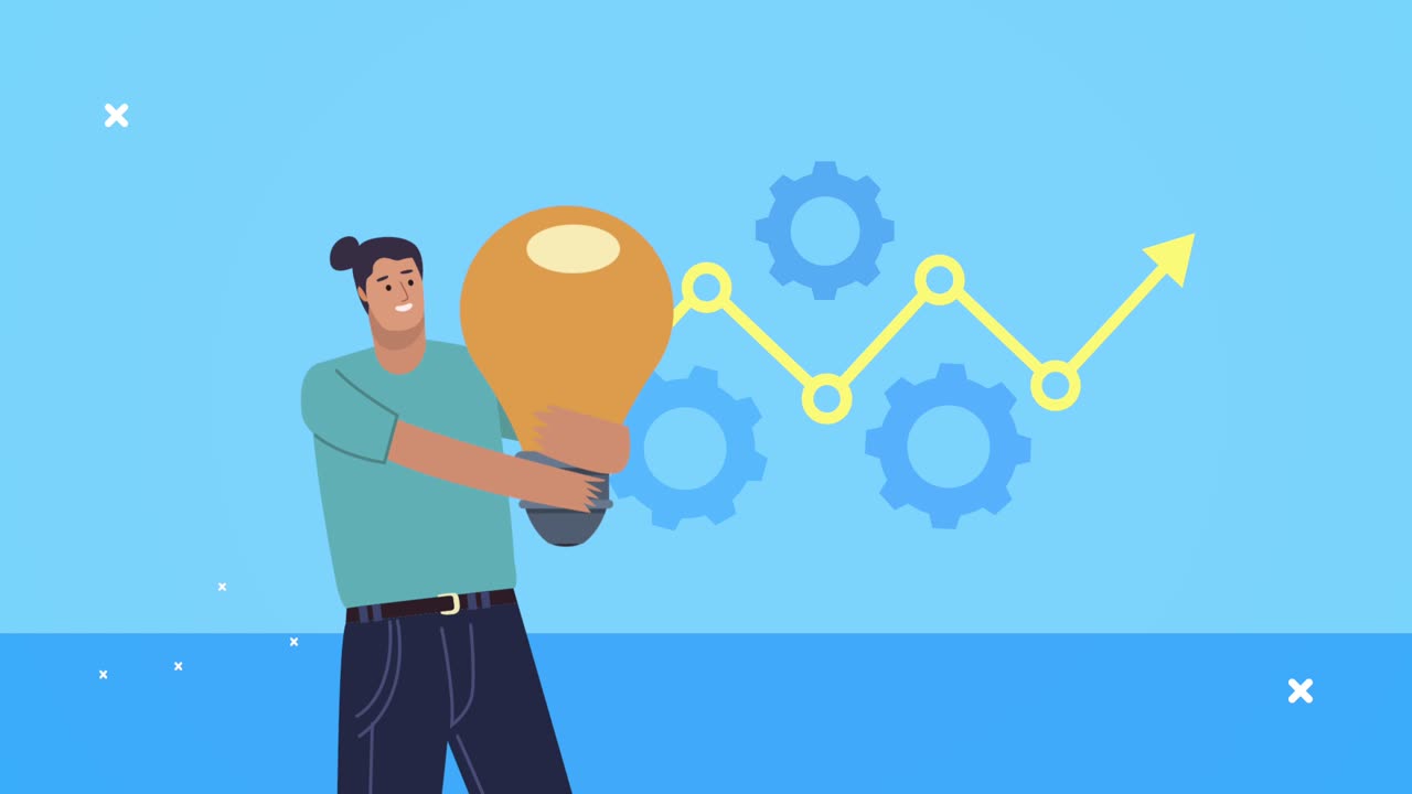 worker man with bulb and gears