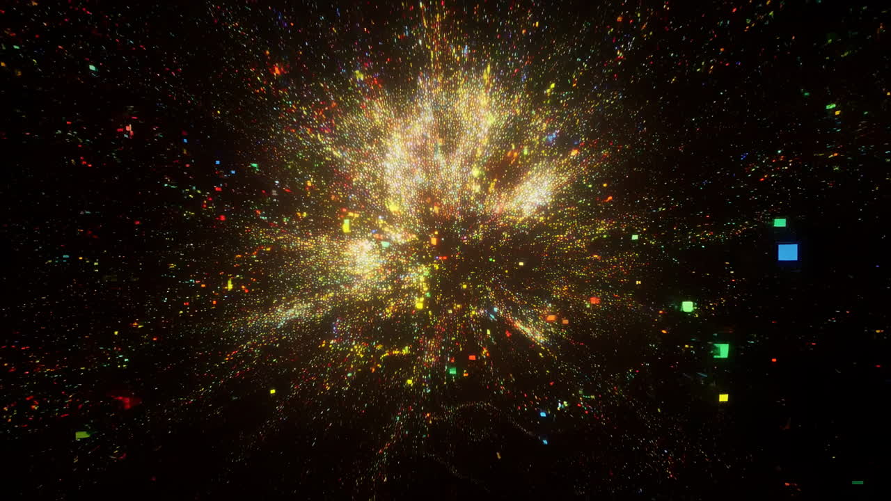 Dynamic Explosion of Colorful Digital Particles and Squares