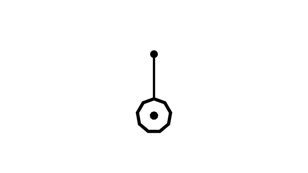 Abstraktní geometrické kyvadlo houpající se na bílém pozadí.