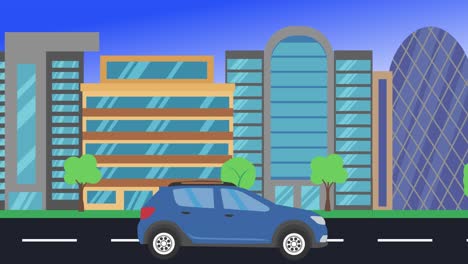 viajes en coche por la ciudad vista lateral, animación en bucle, fondo de diseño plano