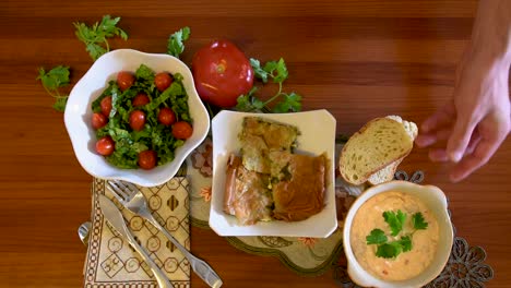 healthy mediterranean cuisine, three dishes concept for lunch or dinner