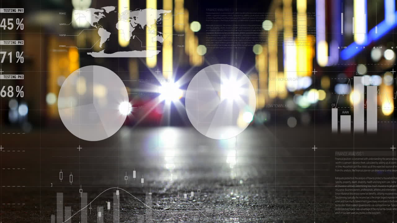 도시 풍경 위의 통계 처리의 애니메이션