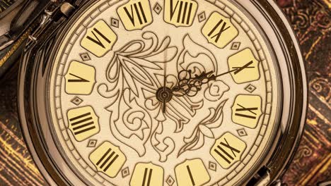 spiral clock track of time. antique clock dial close-up. vintage pocket watch.