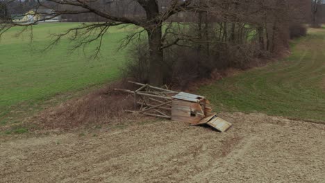 Vandalists-destroyed-a-hunting-tower,-lookout-toppled-over-by-animal-rights-activists,-vandalism-and-destruction