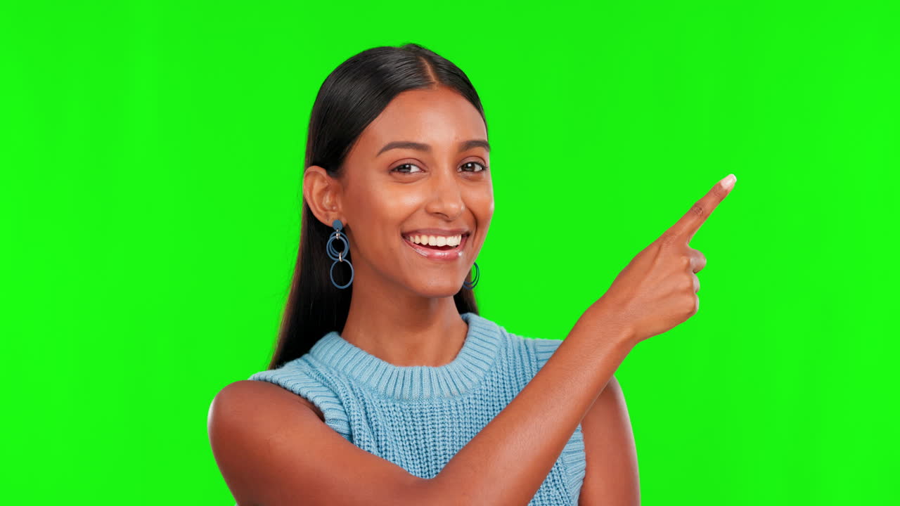 Greenscreen, pegende og ansigt af indisk kvinde