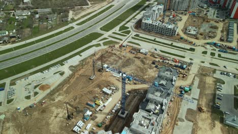 large construction site. construction of modern multi-storey residential building