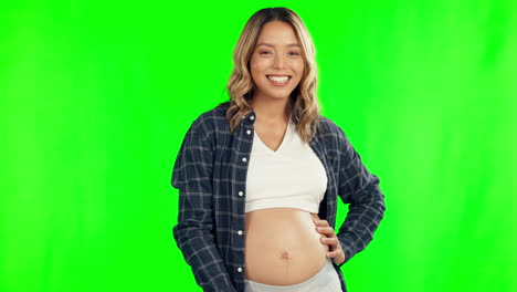 middle finger, pregnant and rude woman on green