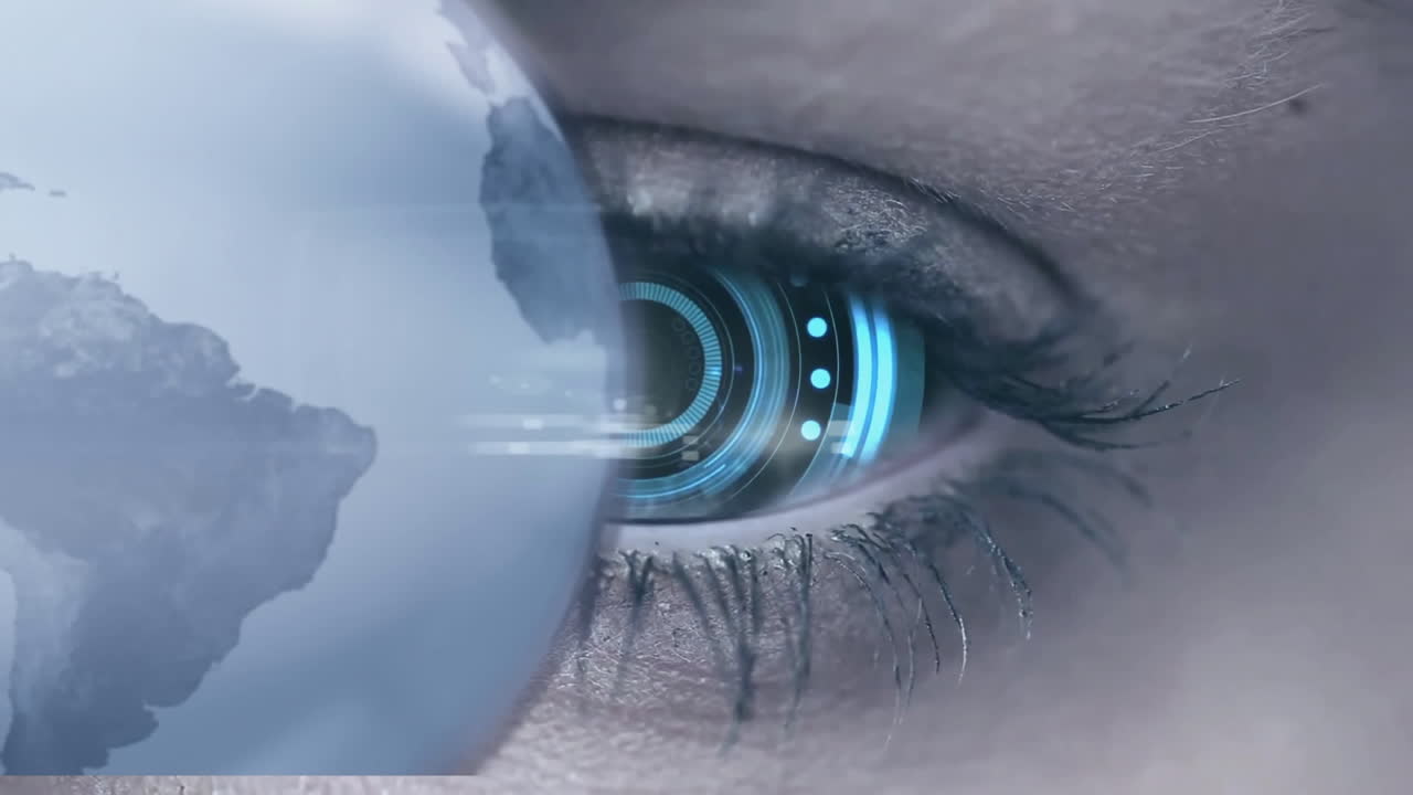 animación del globo sobre los ojos de una mujer caucásica con escaneo de alcance