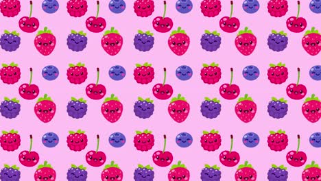 animated pattern of cherries, raspberries, blackberries and blueberries, ideal footage for themes such as cooking, pastry and food blog