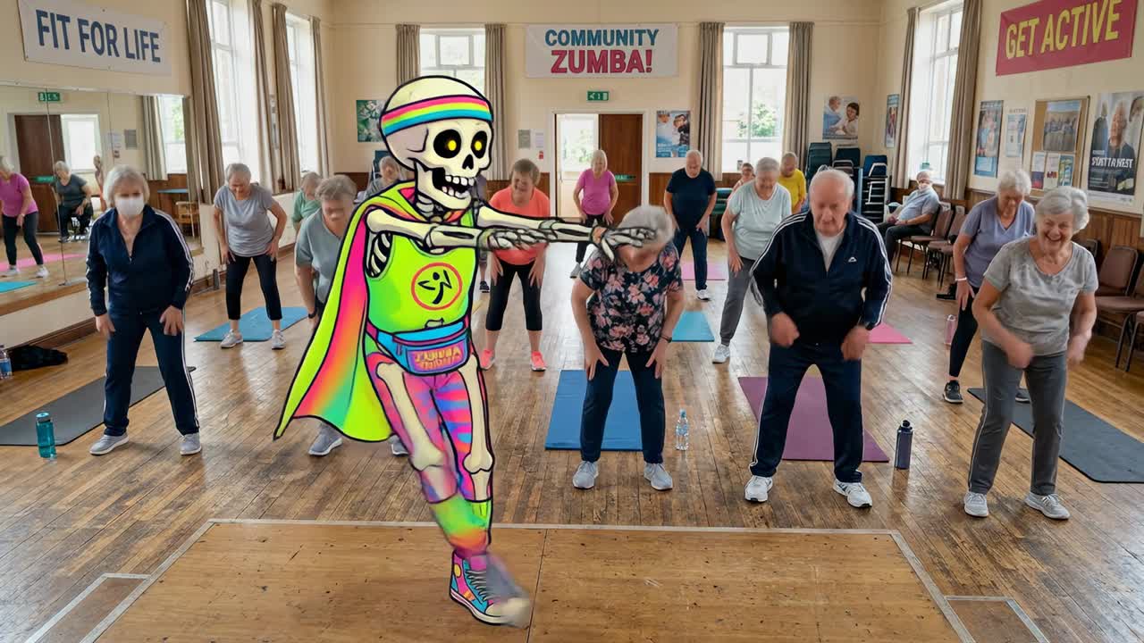 Gruppo energico di anziani che si gode una lezione di Zumba comunitaria