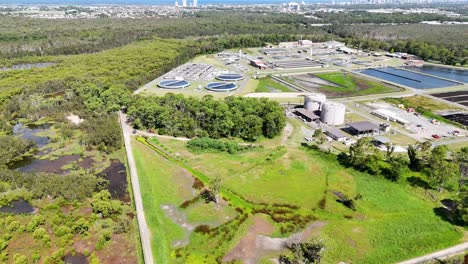 drone captures expansive wastewater treatment plant landscape