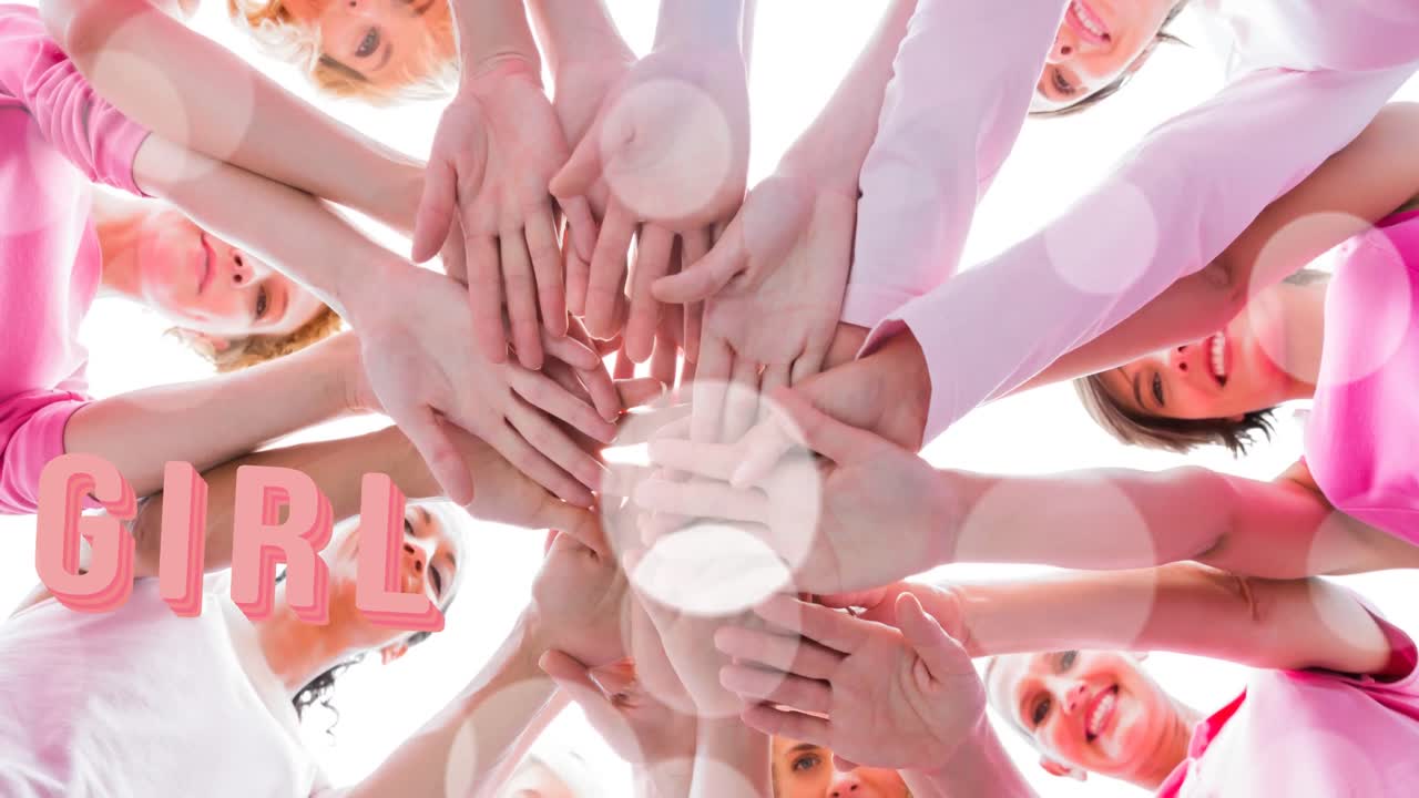 웃는 여성들의 다양한 그룹에 대한 소녀 텍스트의 애니메이션