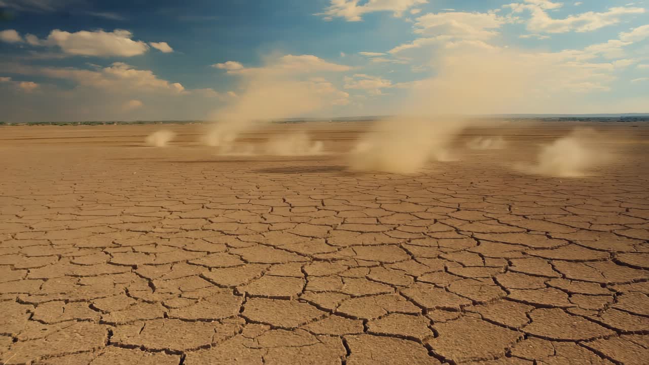 Cracked Earth and Dust Devils in an Arid Landscape