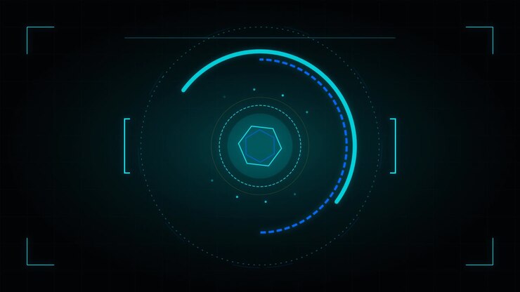 Futuristic Digital HUD Interface with Rotating Hexagon Element