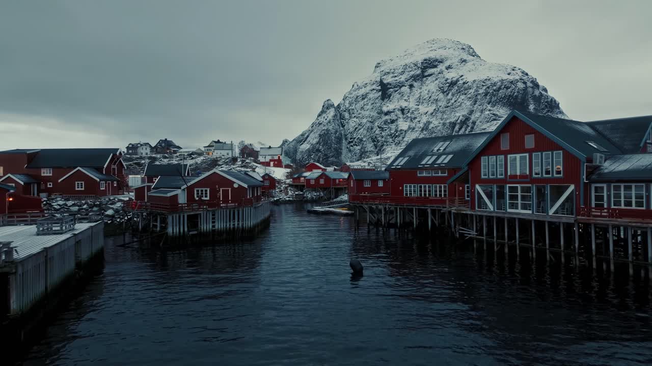 로포텐 섬의 공중 풍경 - 겨울의 아름다운 풍경