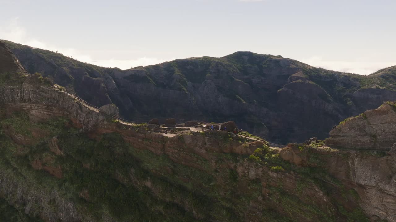 Drone flight over the mountain ridge in Madeira Portugal