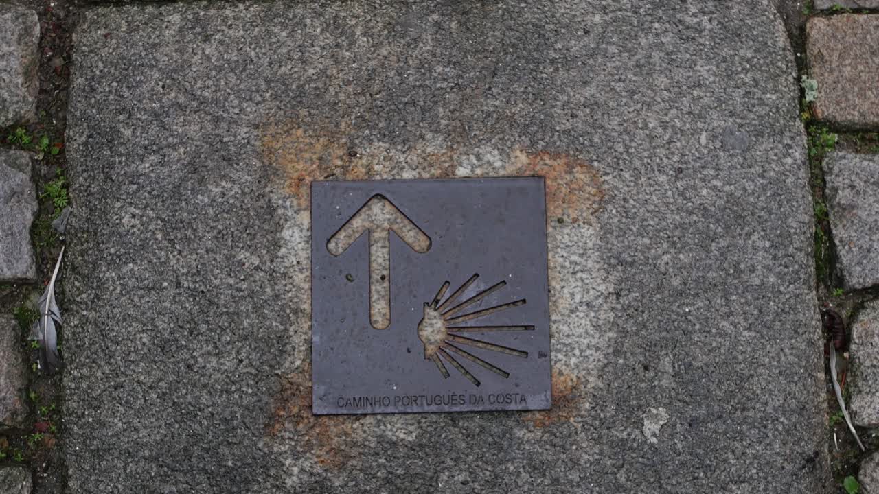 Sign on the street, of Camino de Santiago knowning as Way of Saint James. Caminha - Portugal