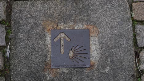 sign on the street, of camino de santiago knowning as way of saint james. caminha - portugal