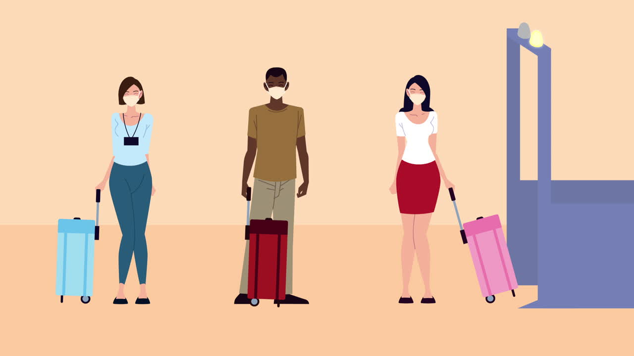 Orang-orang dengan Masker dan Bagasi di Keamanan Bandara