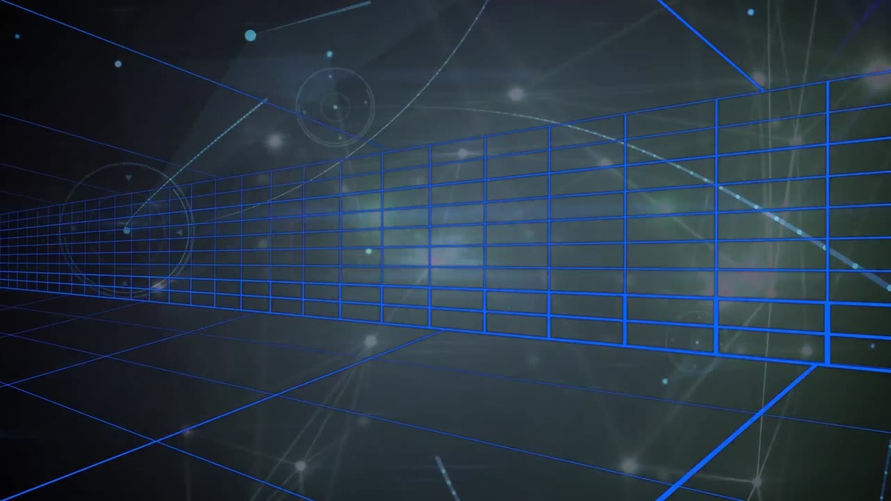 Animation of network of connections and icons over dark background