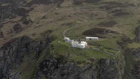 Aerial-view-of-Mull-of-Kintyre-lighthouse-in-Argyll-and-Bute,-Scotland