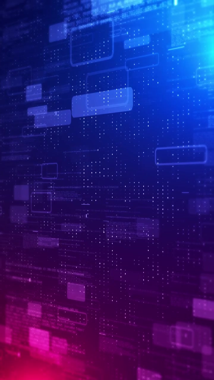 Digital software data panels with blue purple gradient floating code dotted grid and glowing
