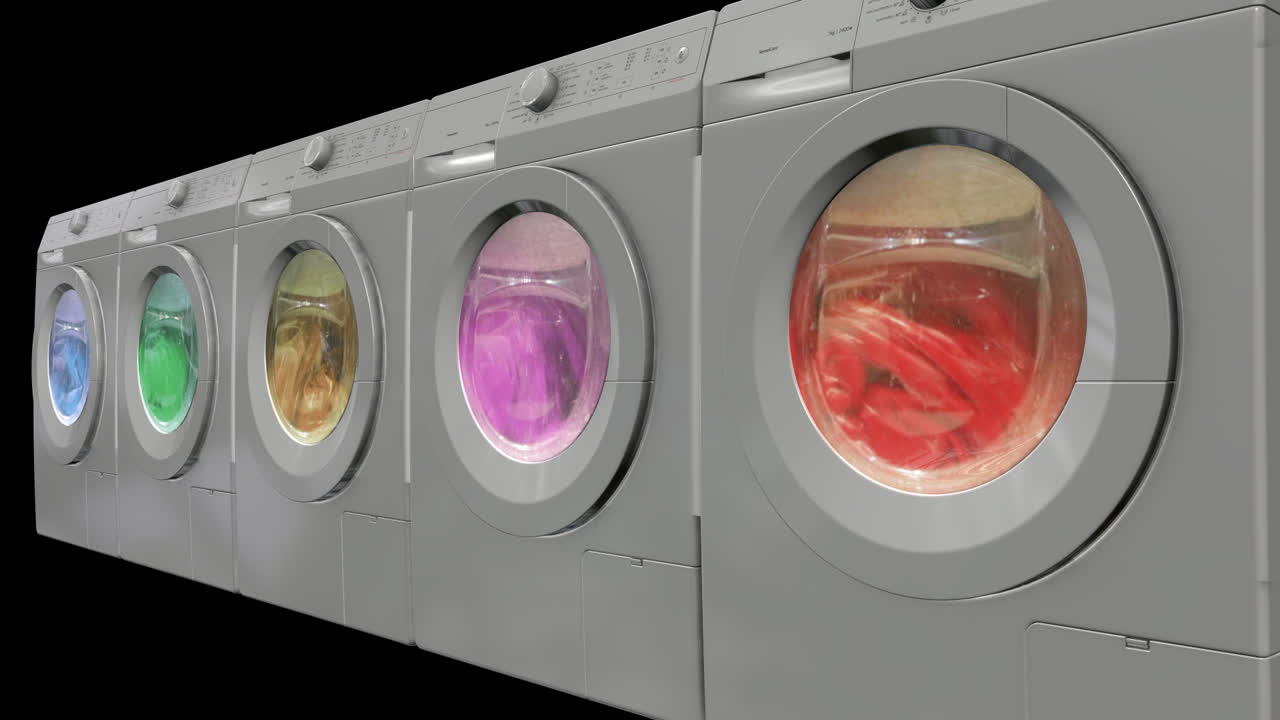 다채로운 옷 을 가진 세탁기 의 줄