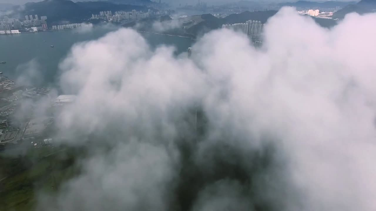 Drone in clouds with City view stock footage