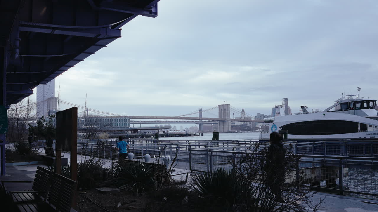 New York City Waterfront View with Brooklyn Bridge