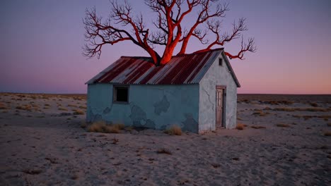 abandoned desert house with tree