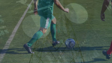 animación del procesamiento de datos sobre un jugador de fútbol caucásico en el campo