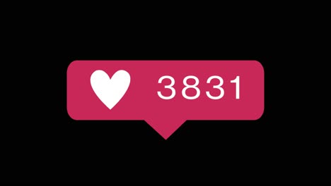 red like button with increasing counting of numbers animation social media reaction buttons love