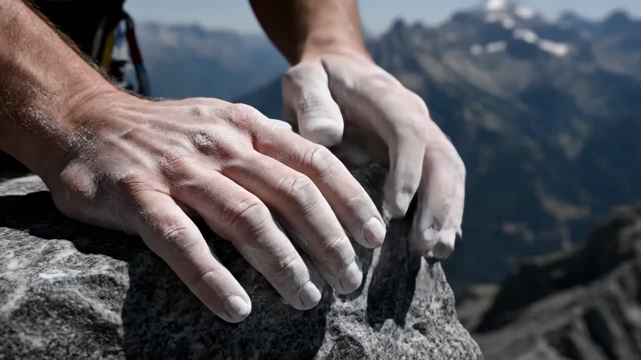 Climber's Hands Gripping Rock