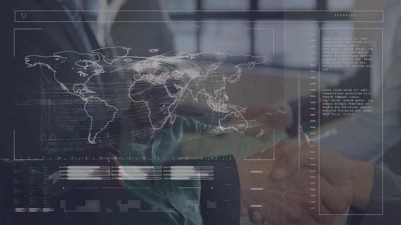 Animation of data processing over caucasian business people shaking hands