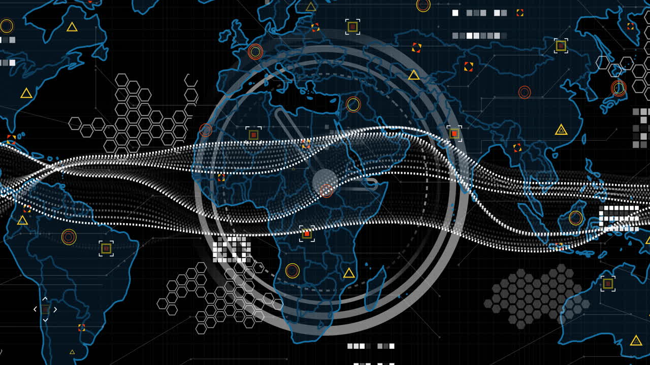 Animation of digital data processing over world map