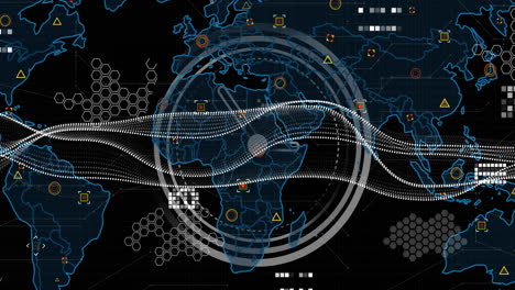 animación del procesamiento de datos digitales sobre el mapa del mundo.