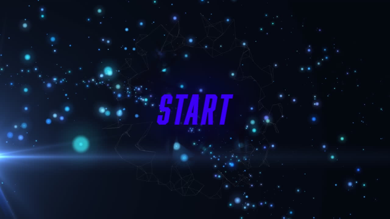 Animation of start text over light spots and trails on black background