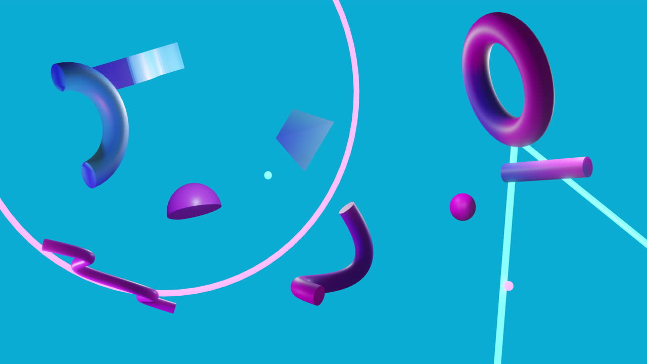 파란색 배경에서 움직이는 네온 추상적인 모양의 애니메이션